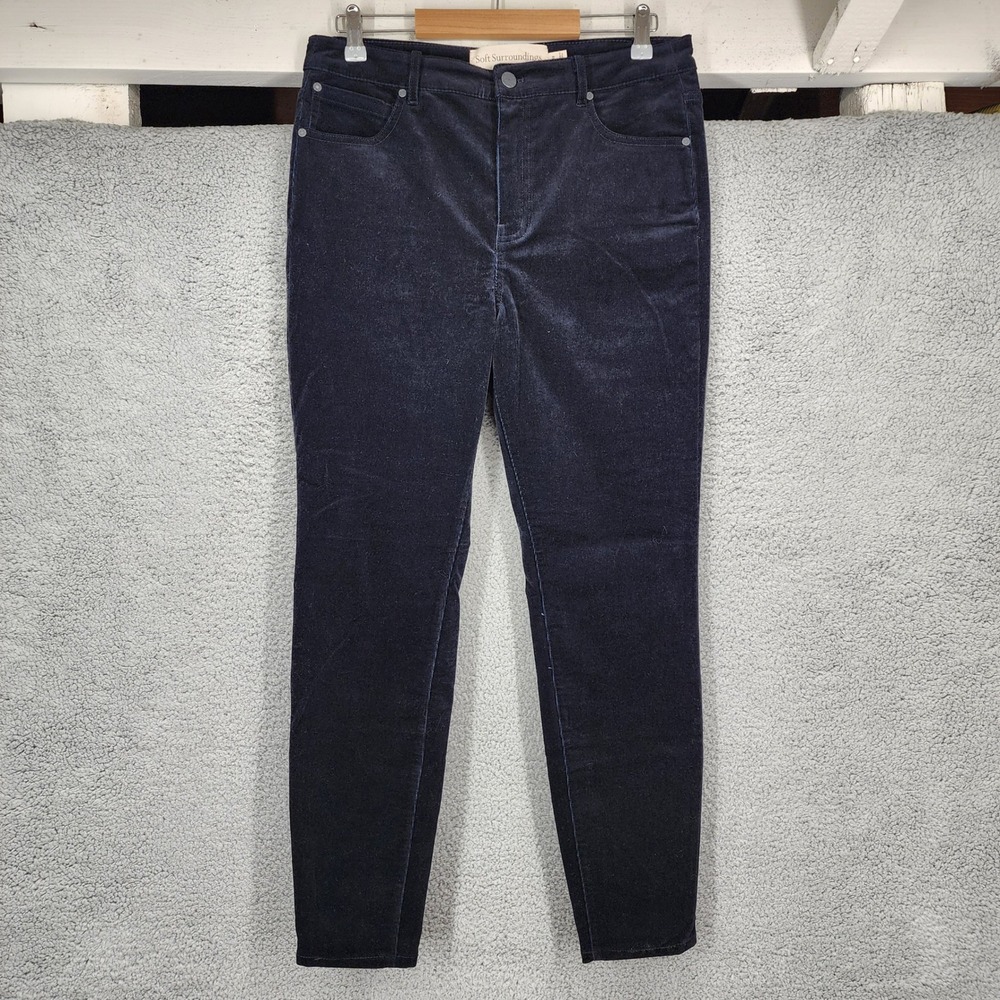 Soft Surroundings Size 12 Velvet Pants‎ High Rise Stretch Casual Black